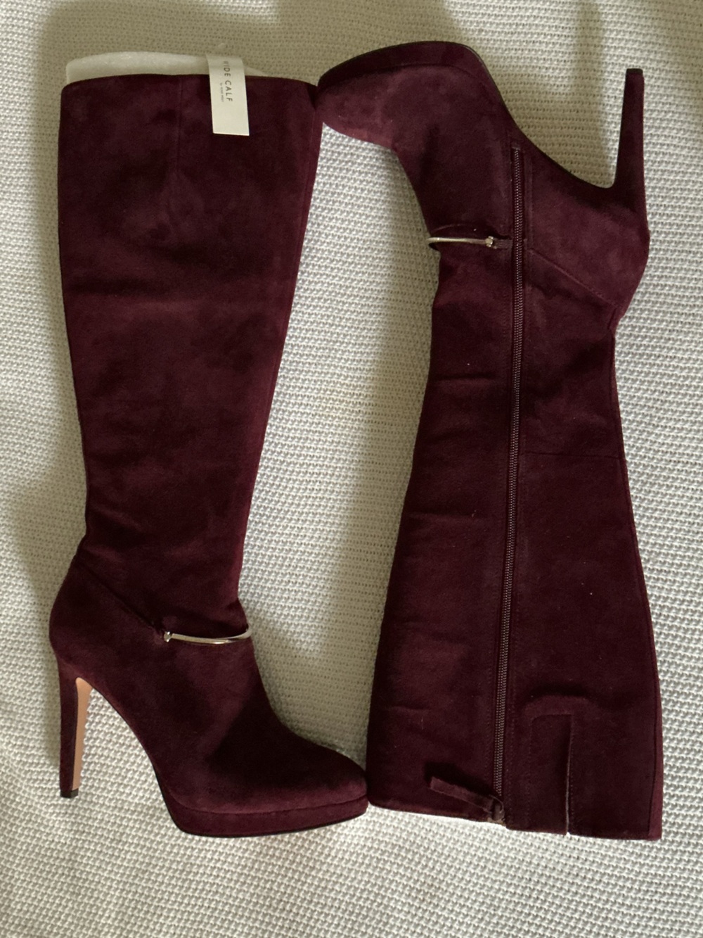 Nine West Women's Burgundy Suede Knee-High Heeled Boots
